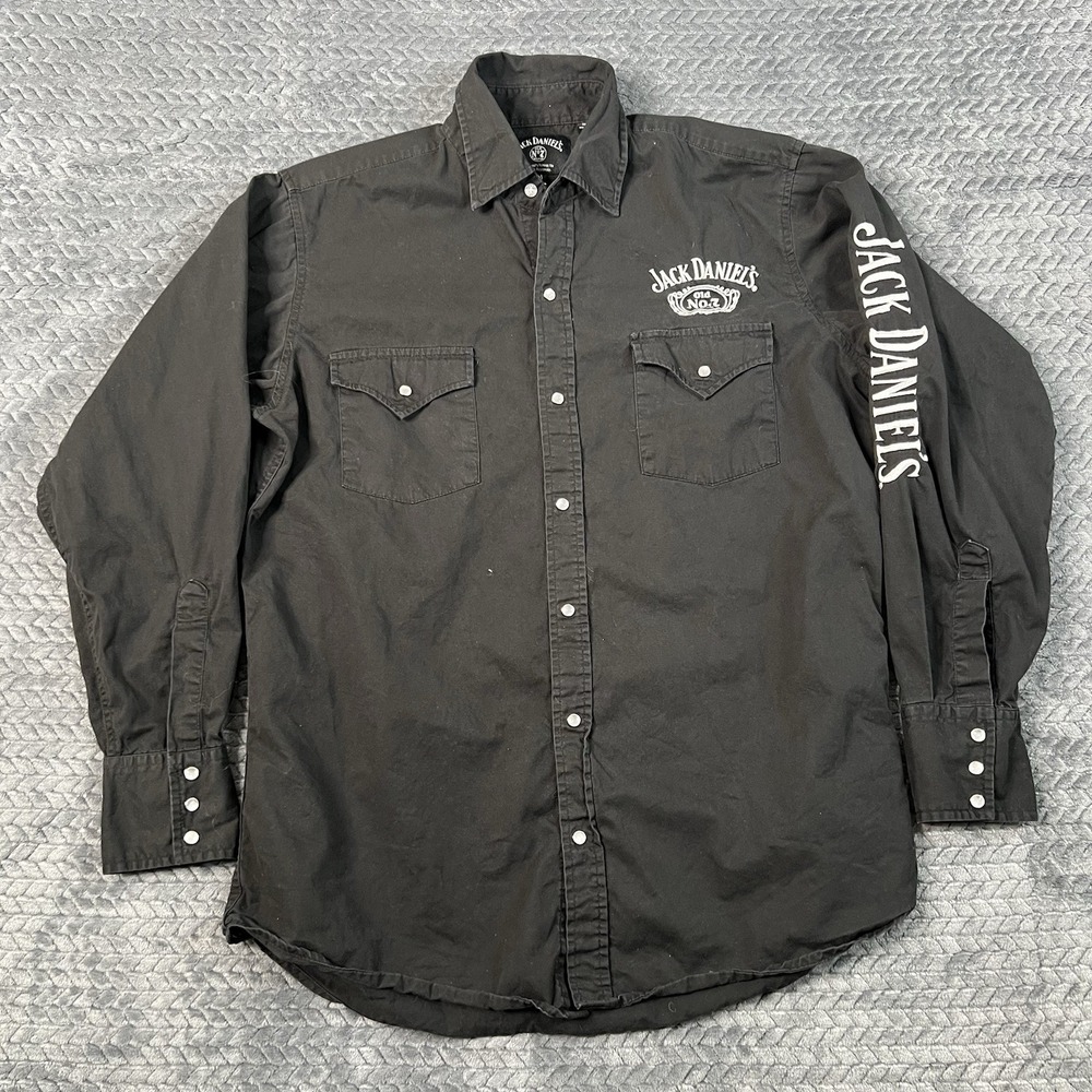 Jack Daniels Black Western Pearl Snap Embroidered Long Sleeve Shirt Men's Medium